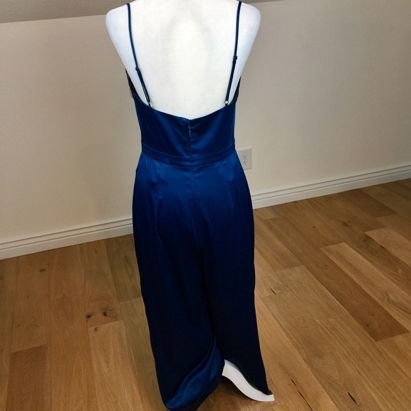 Bebe X Naven Lace Trim Blue Teal Satin Jumpsuit 10 - Picture 6 of 11